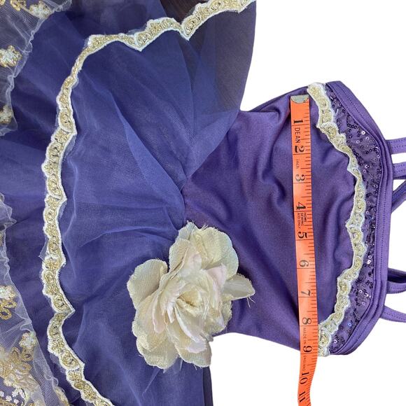 Weissman Purple Cream Lace Costume Dress Small Girls Figure Skating Dance Lace - Picture 15 of 16
